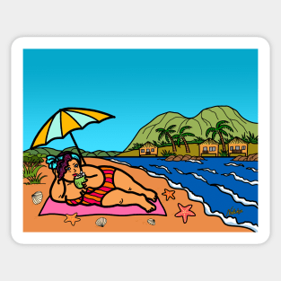 Young overweight woman relax on beach summer vacation Sticker